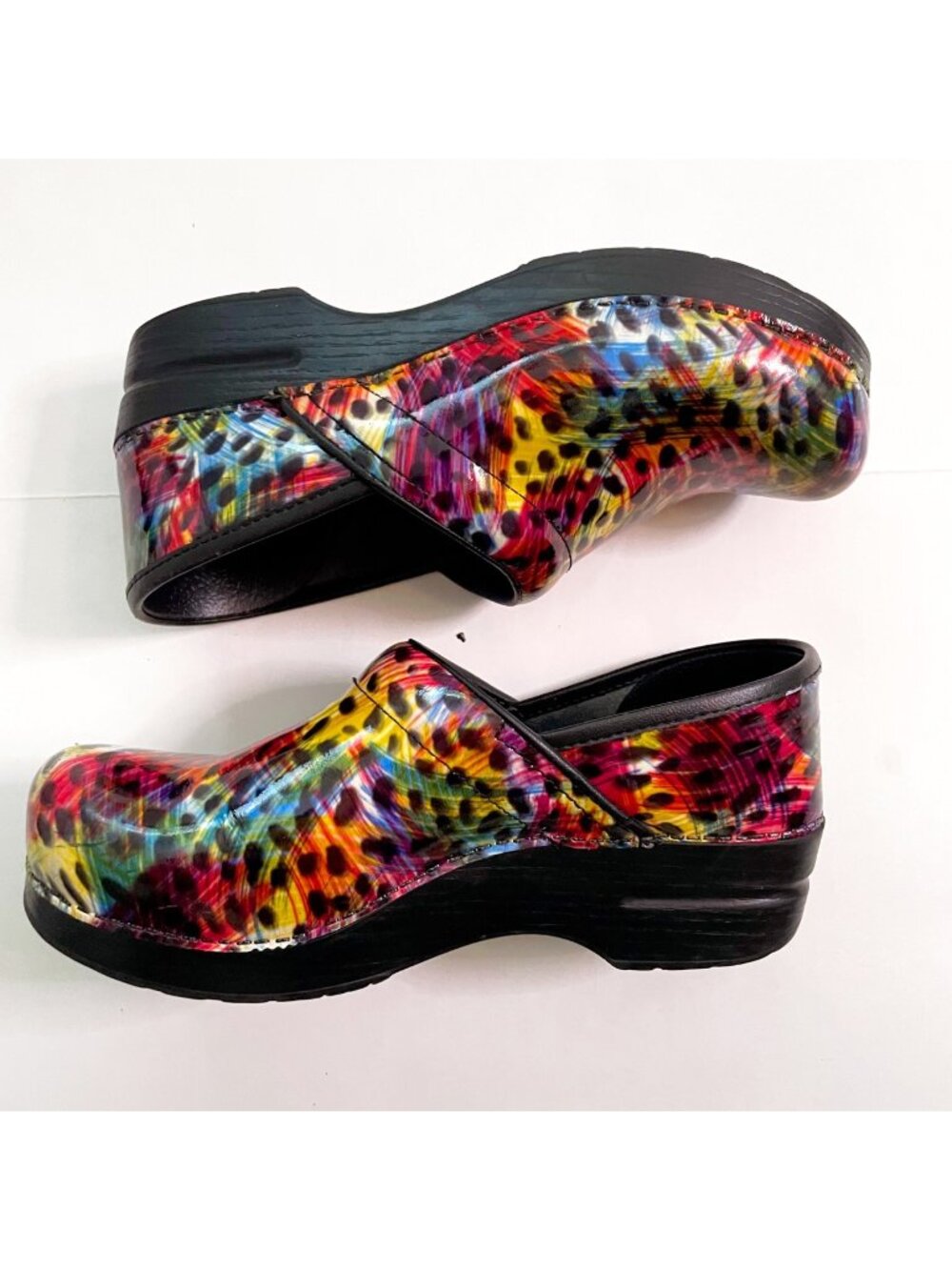 Dansko Rainbow Leopard Print Clogs, Size 8.5 (39)
